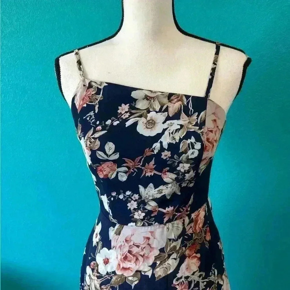Lulus Reflection Navy Blue Floral Print High-low Dress in size small - Picture 3 of 11